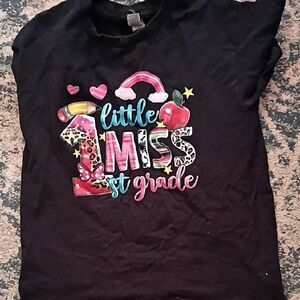 Girls' Black 'Little Miss 1st Grade' Short Sleeve Tee